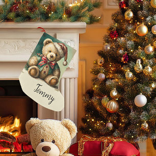 Meia De Natal Pequena Urso de pelúcia de Natal vintage