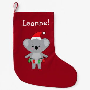 Meia De Natal Pequena Urso Koala em Santa Hat Decorando no Natal S