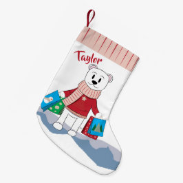 Meia De Natal Pequena Urso polar da mamã com estoque dos sacos de