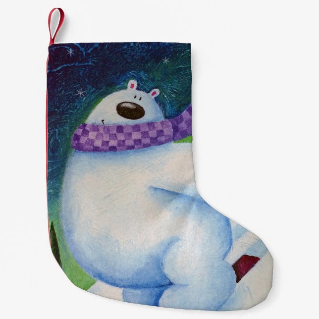 Meia De Natal Pequena Urso Polar de Esqui (Frente)