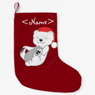 Meia De Natal Pequena Urso polar do Natal com o chapéu vermelho do papa