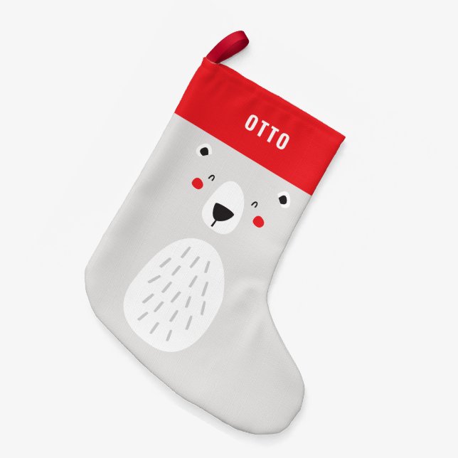 Meia De Natal Pequena Urso polar giro e engraçado personalizado infantil (Frente (Pendurada))