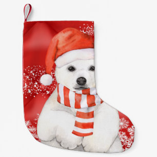 Meia De Natal Pequena urso polar num boné papai noel - flocos de neve c