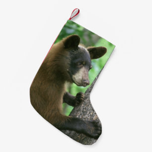 Meia De Natal Pequena Urso preto nas madeiras