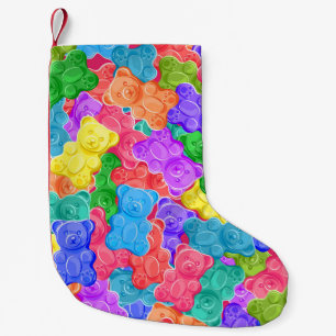Meia De Natal Pequena Ursos doces e coloridos, doces doces e brilhantes.