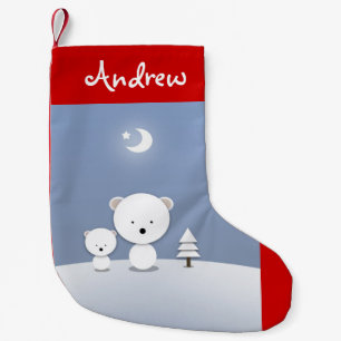 Meia De Natal Pequena Ursos Polares Lindos Arte de Natal Personalizada