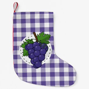 Meia De Natal Pequena Uvas em Xadrez Violeta Branco