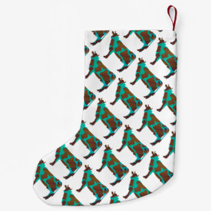 Meia De Natal Pequena Vaca Brown e Teal Silhouette