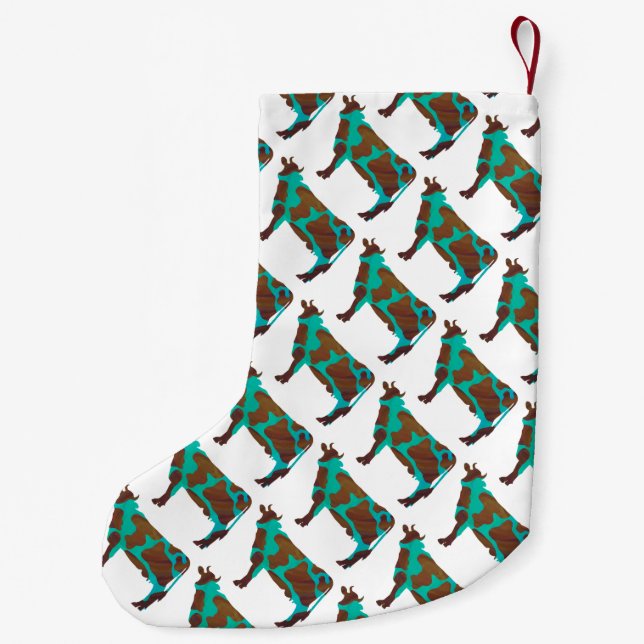 Meia De Natal Pequena Vaca Brown e Teal Silhouette (Verso)
