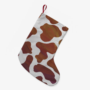Meia De Natal Pequena Vaca Castanho e Impressão Branco