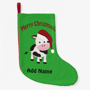 Meia De Natal Pequena Vaca de Natal Merry Personalizável