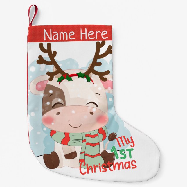 Meia De Natal Pequena Vaca Meu Natal De 1rua (Frente)