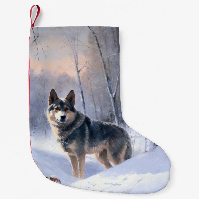Meia De Natal Pequena Vallhund Sueco Deixa-A Neve Natal (Frente)