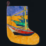 Meia De Natal Pequena Van Gogh Boats Impressionism Beach<br><div class="desc">Por Vincent Van Gogh - esta famosa pintura impressionista de barcos chama-se Boats na Praia de Saintes-Maries. É uma pintura de aquarela colorida e linda de Vincent Van Gogh.</div>