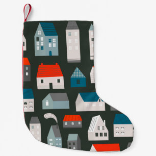 Meia De Natal Pequena Várias pequenas casas. Estilo de corte de papel. P