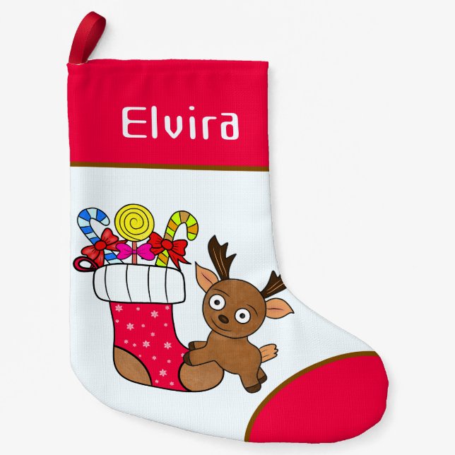 Meia De Natal Pequena veado de Natal (Frente)