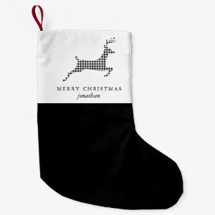 Meia De Natal Pequena Veado de Xadrez Russo Chic com Nome Natal