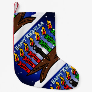 Meia De Natal Pequena Vela Kinara de Kwanzaa com neve e cumprimento