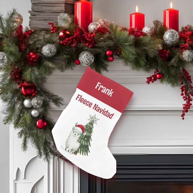 Meia De Natal Pequena Verde e Red Alpaca Fleece Navidad (Alpaca Fleece Navidad stocking)