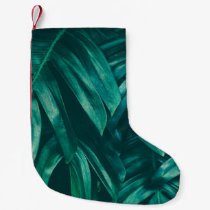 Meia De Natal Pequena Verde escuro, folhagem tropical da selva.