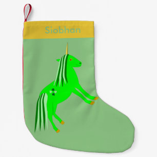 Meia De Natal Pequena Verde irlandês bonito e Dourado costume do Unicórn