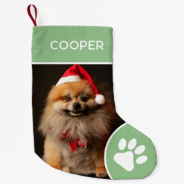 Meia De Natal Pequena Verde personalizado do nome e da imagem da Pet