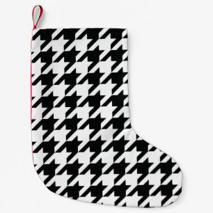 Meia De Natal Pequena Verificação de houndstooth Clássico Branco Preto