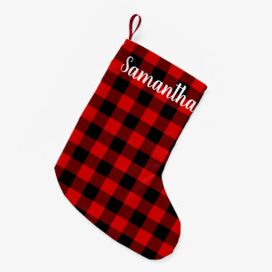 Meia De Natal Pequena Verificação Personalizada de Buffalo Vermelho e 