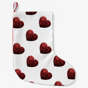 Meia De Natal Pequena Vermelho Glamour Glitter brilho padrão de coração