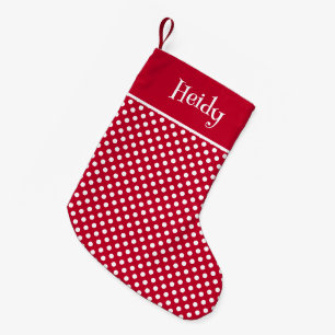 Meia De Natal Pequena Vermelho + Pontos Brancos Polka