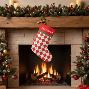 Meia De Natal Pequena Vermelho Verde Branco Argyle Monogramado
