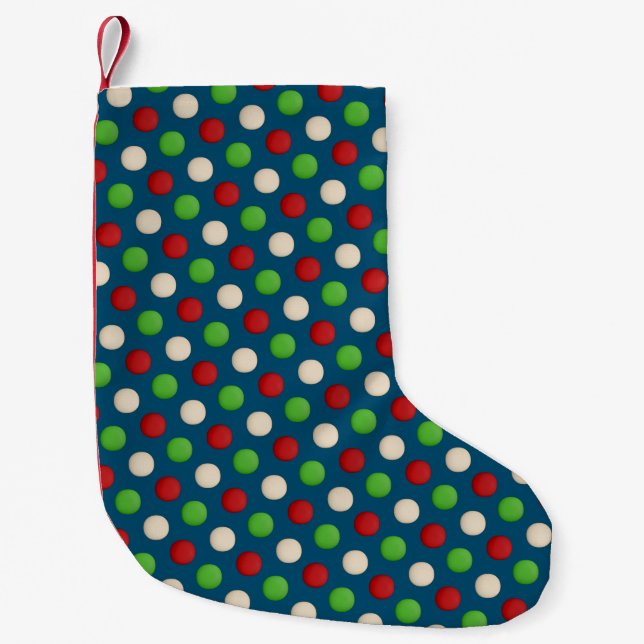Meia De Natal Pequena Vermelho Verde Branco Bolinha (Frente)