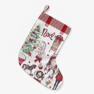 Meia De Natal Pequena Vermelho Xadrez Aquarela Elementos de Natal