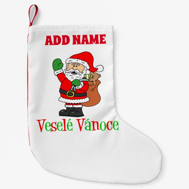 Meia De Natal Pequena Vesele Vanoce Nome Personalizado Checo (Frente)