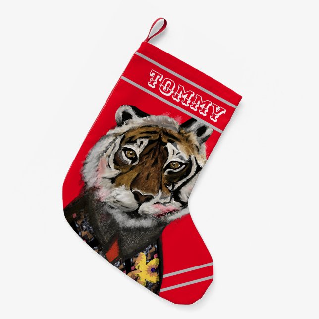 Meia De Natal Pequena Vestido Para Cima da Parada de Natal do Tigre (Frente (Pendurada))