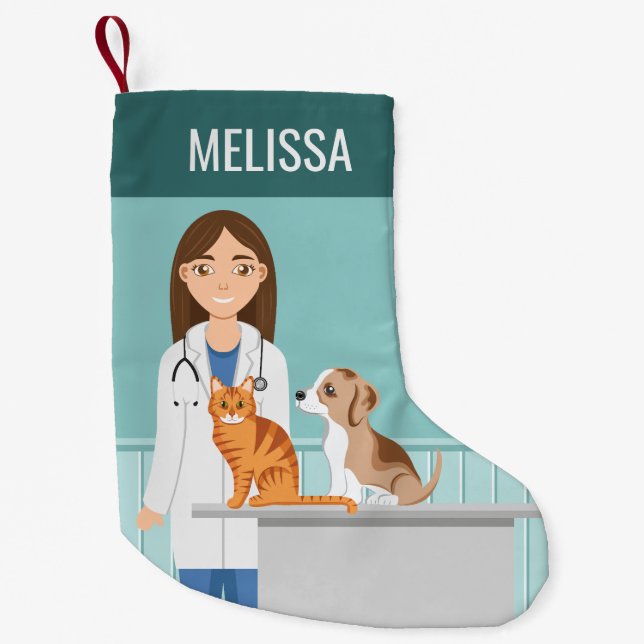 Meia De Natal Pequena Veterinária Vet Animal Médico Nome Personalizado (Frente)