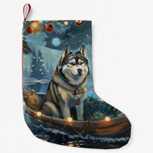 Meia De Natal Pequena Viagem Festiva de Natal do Malamute do Alasca