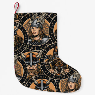 Meia De Natal Pequena Viking Warriors: Padrão Colorido de Vintage
