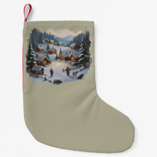 Meia De Natal Pequena Vila de Inverno do Natal Retro dos Anos 90 Montanh