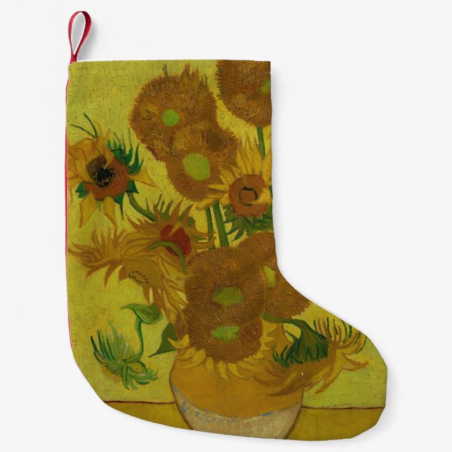 Meia De Natal Pequena Vincent Van Gogh 15 Sunflower Painting (Frente)