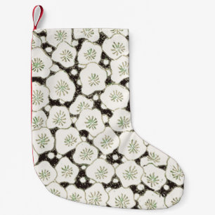 Meia De Natal Pequena Vintage 1902 Japonês Floral: Flor Branca Preta