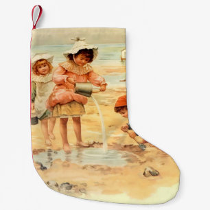 Meia De Natal Pequena Vintage Antiguamente Beach Boy Children Fine Art