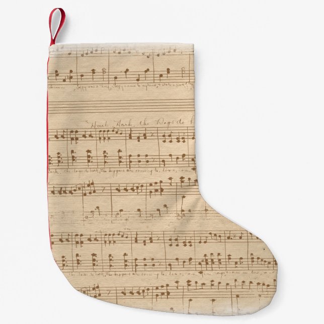 Meia De Natal Pequena Vintage beige music notes (Frente)