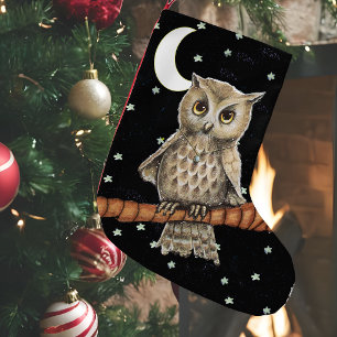 Meia De Natal Pequena Vintage Brown Owl Necklace Crescent Moon Stars