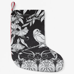 Meia De Natal Pequena Vintage com flores decorativas e bir