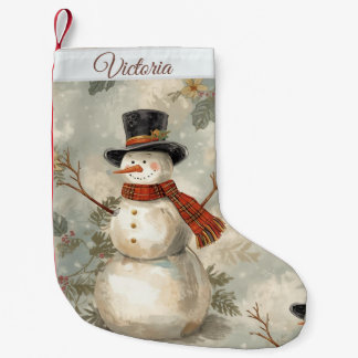 Meia De Natal Pequena Vintage Cute Christmas Snowman