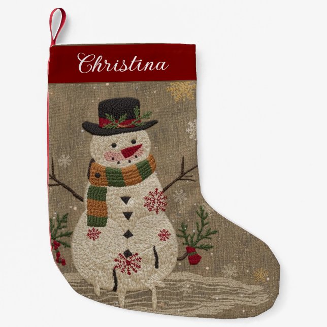 Meia De Natal Pequena Vintage Cute Christmas Snowman (Frente)