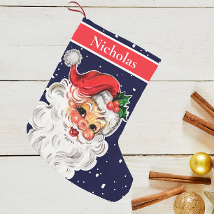 Meia De Natal Pequena Vintage Jolly Santa Claus Te Dá Presentes