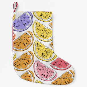 Meia De Natal Pequena Vintage Lemon Citrus Textura De Verão
