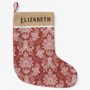 Meia De Natal Pequena Vintage Red White Toile Natal